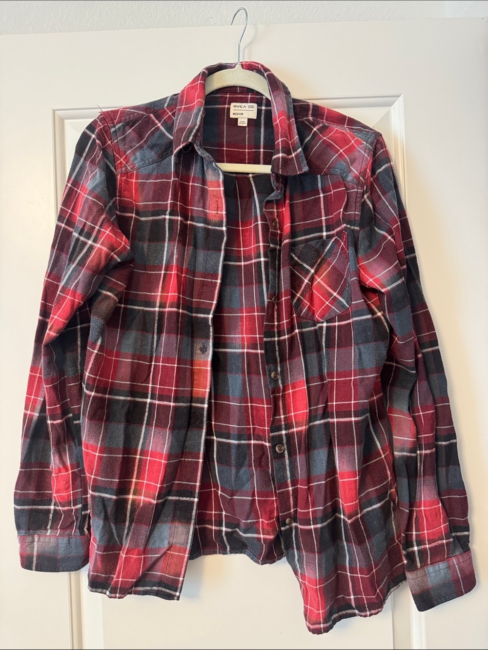 RVCA Women’s Red and Grey Plaid Button-Down Shirt